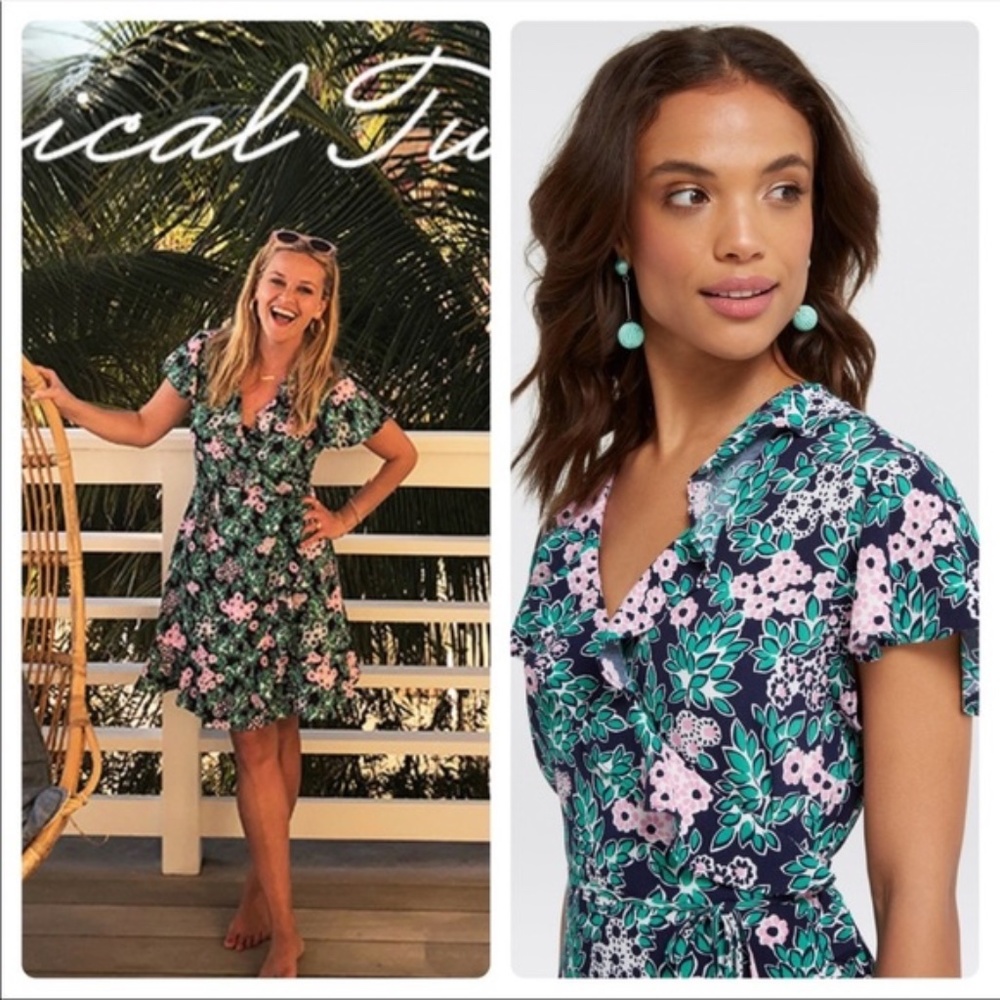 Draper James Tropical Floral Ruffle Wrap Dress